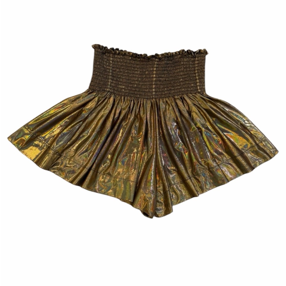 Queen of Sparkles Gold Holographic Metallic Smocked Shorts Size Small